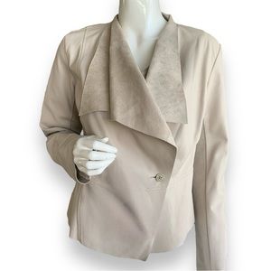 MOSSIMO CLAY VEGAN LEATHER SUEDE DRAPE FRONT JACKET. WOMEN’S SIZE SMALL
